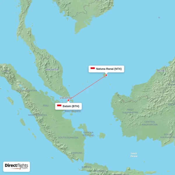 Natuna Ranai - Batam direct flight map