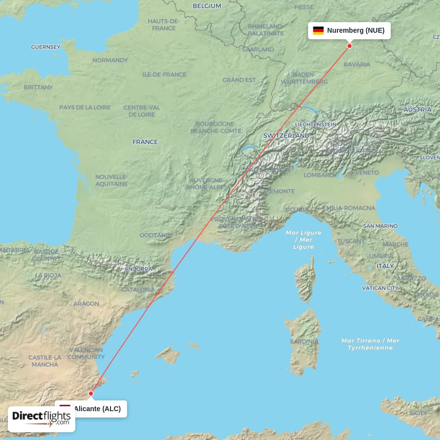 NUE - ALC route map