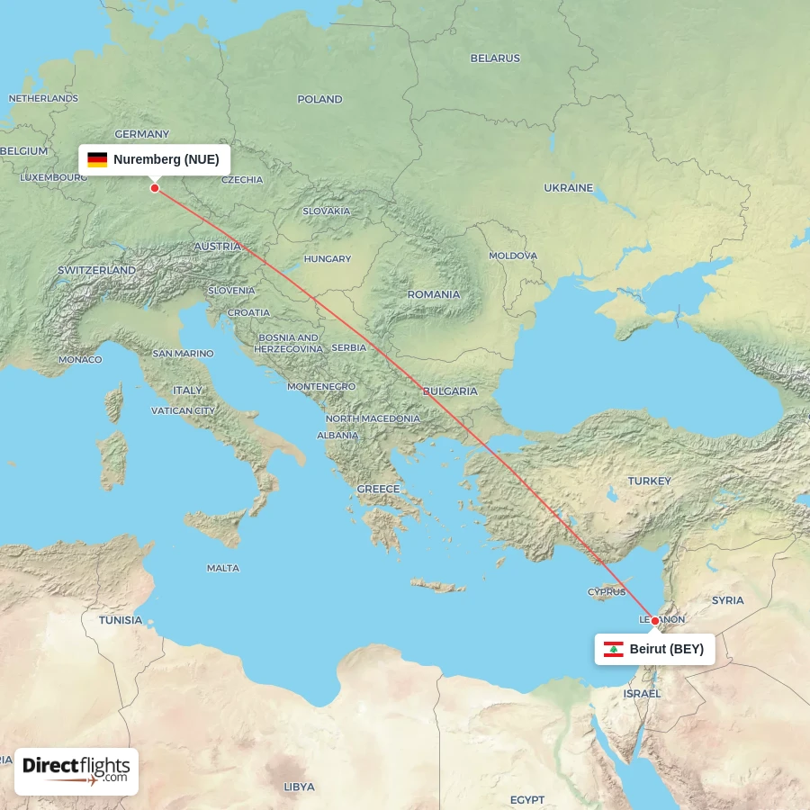 NUE - BEY route map