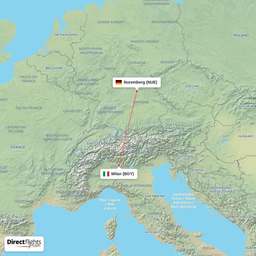 NUE - BGY route map