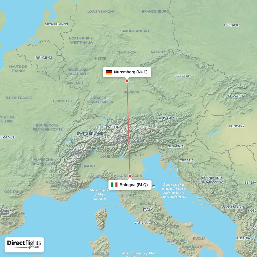NUE - BLQ route map