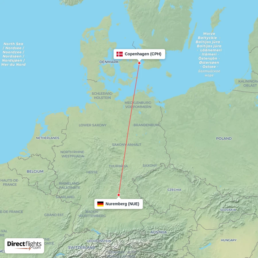 NUE - CPH route map
