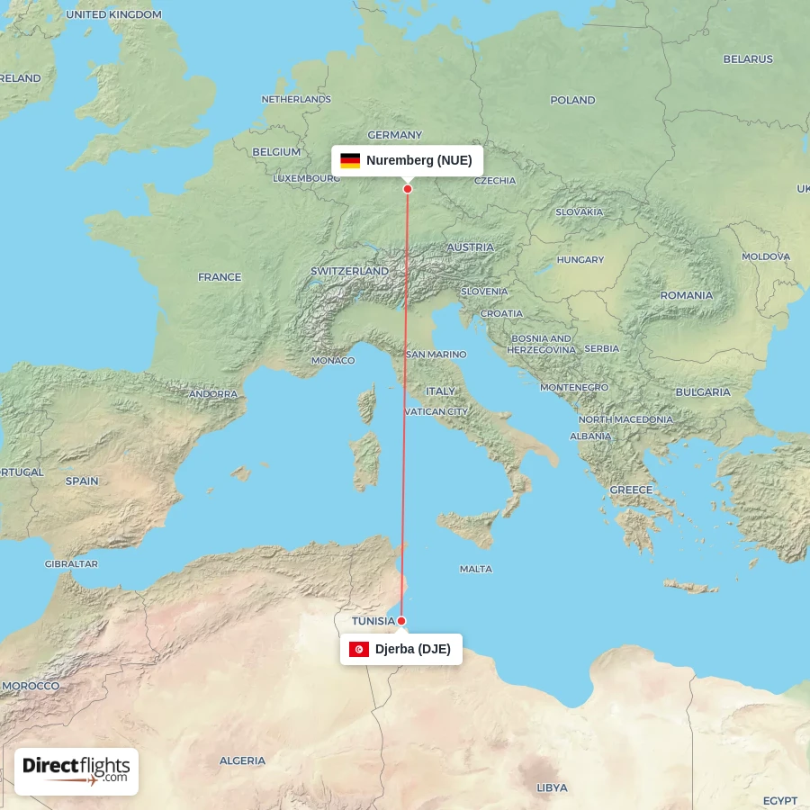 NUE - DJE route map