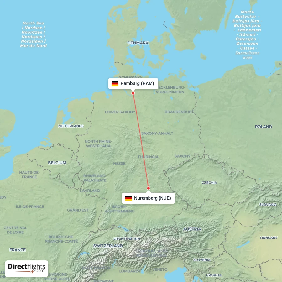 NUE - HAM route map