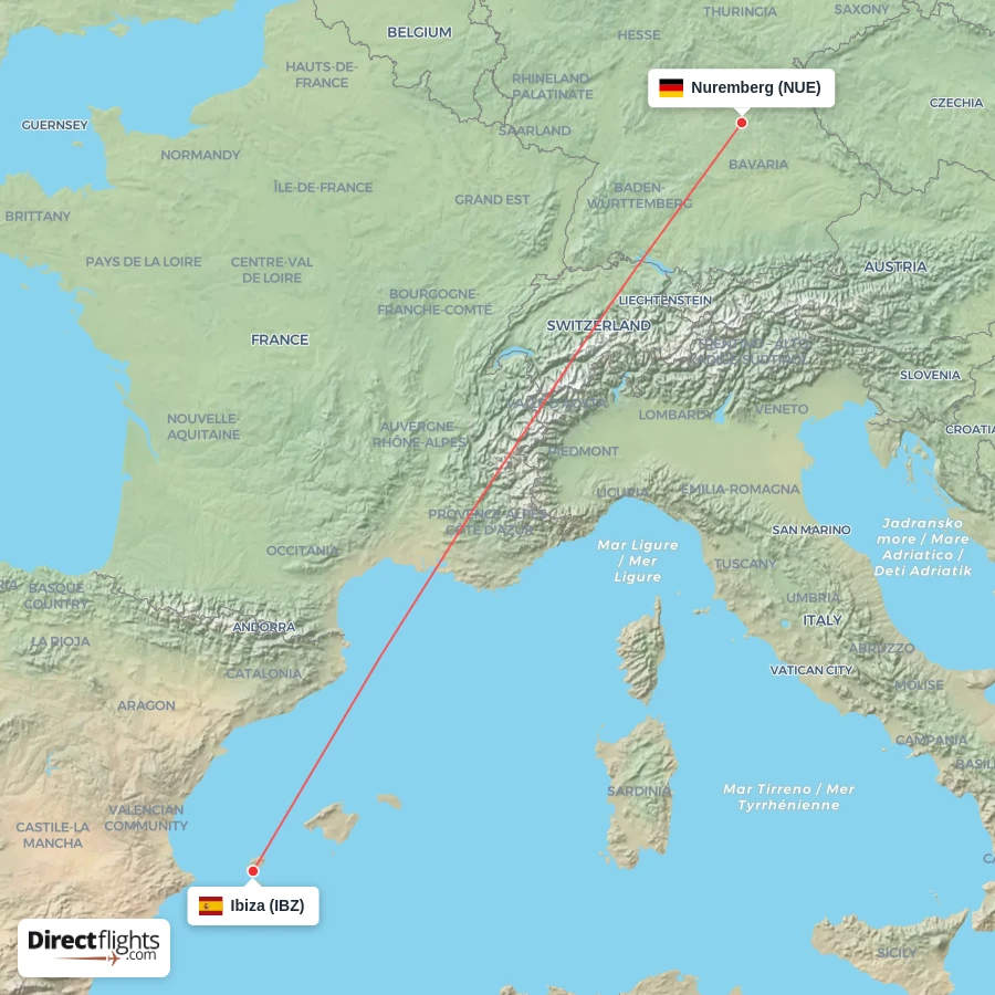 NUE - IBZ route map