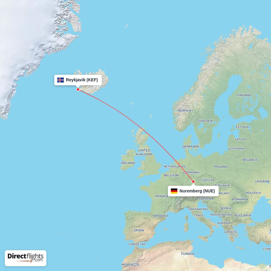 NUE - KEF route map