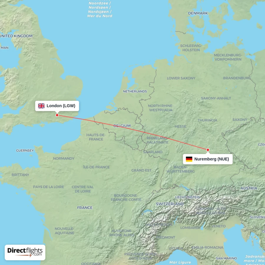 NUE - LGW route map
