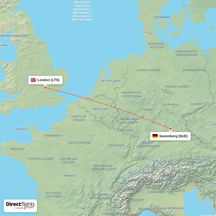 NUE - LTN route map