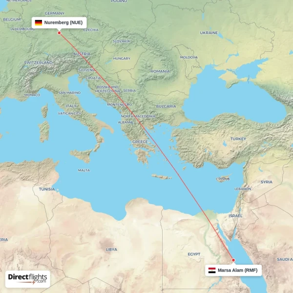 Nuremberg - Marsa Alam direct flight map