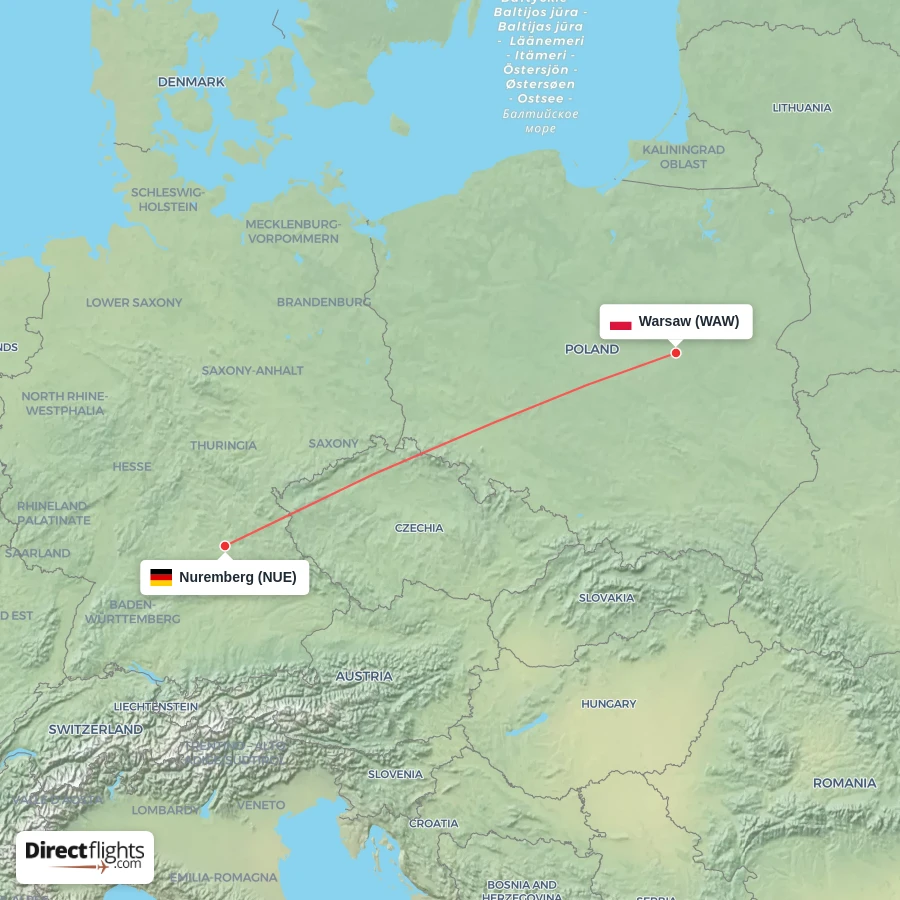 NUE - WAW route map