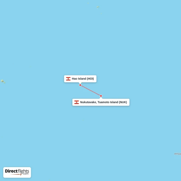 Nukutavake, Tuamoto Island - Hao Island direct flight map