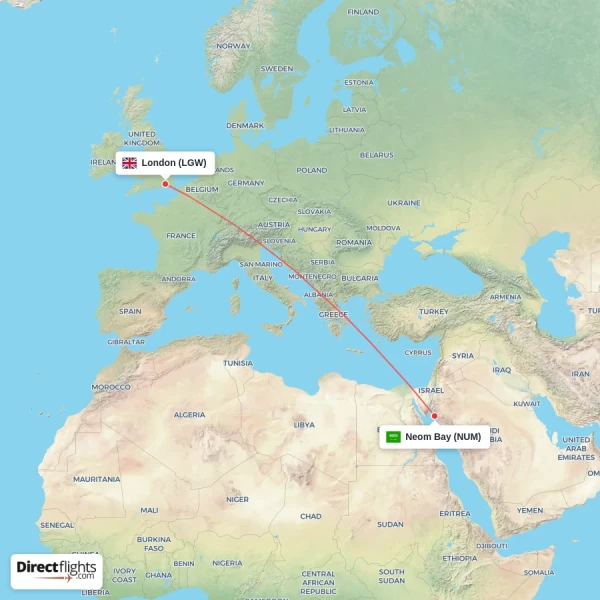Neom Bay - London direct flight map