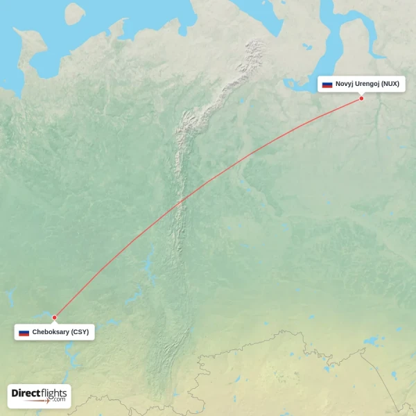Novyj Urengoj - Cheboksary direct flight map