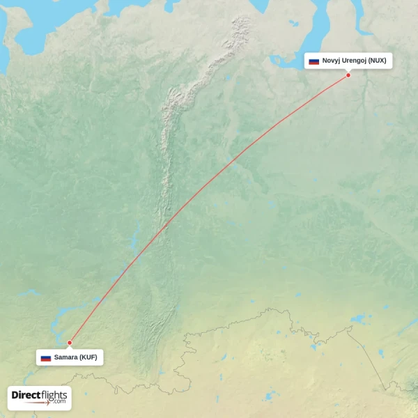 Novyj Urengoj - Samara direct flight map