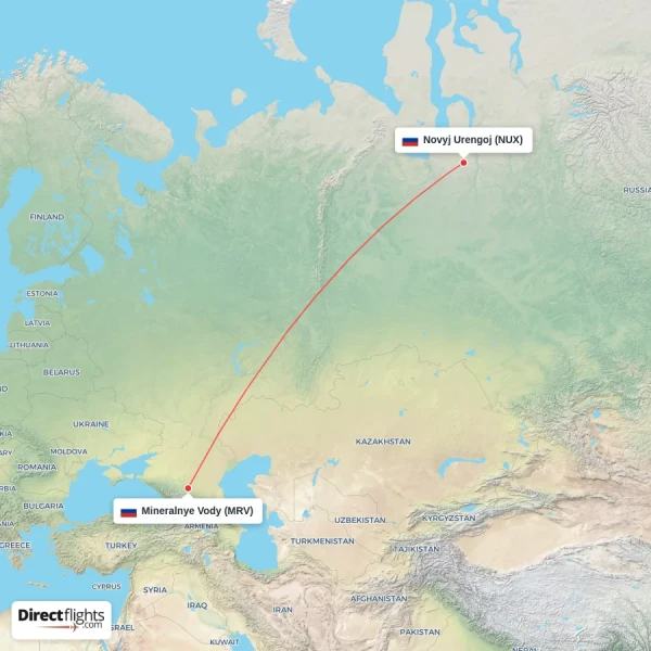 Novyj Urengoj - Mineralnye Vody direct flight map