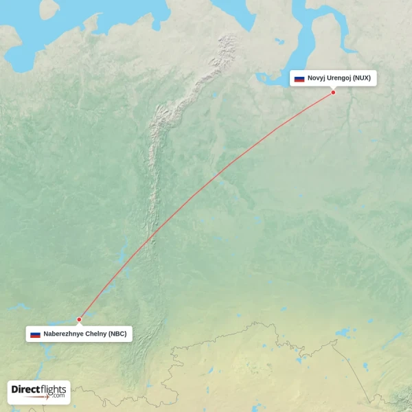 Novyj Urengoj - Naberezhnye Chelny direct flight map
