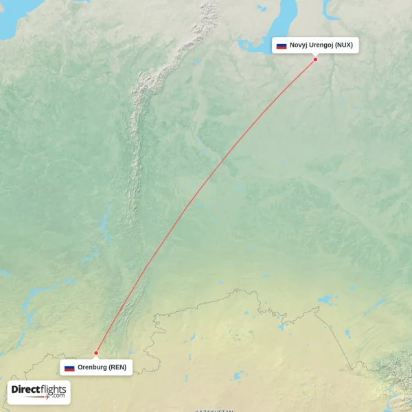 Novyj Urengoj - Orenburg direct flight map