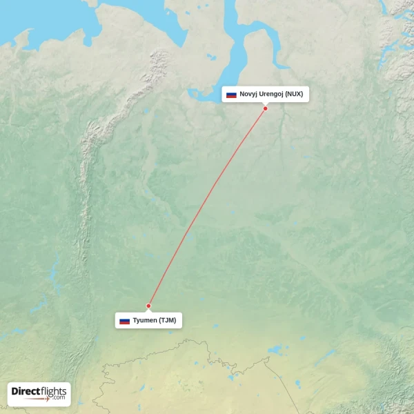 Novyj Urengoj - Tyumen direct flight map