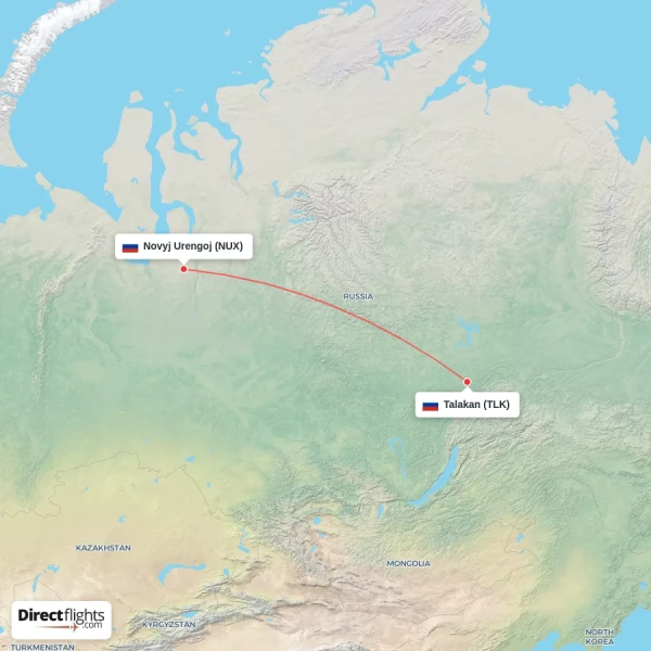 Novyj Urengoj - Talakan direct flight map