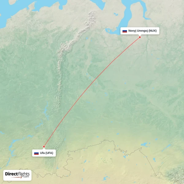 Novyj Urengoj - Ufa direct flight map