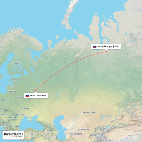 Novyj Urengoj - Moscow direct flight map