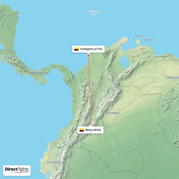 Neiva - Cartagena direct flight map