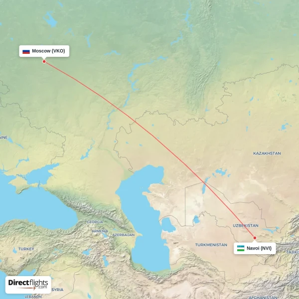 Navoi - Moscow direct flight map
