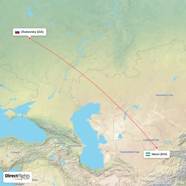 Navoi - Zhukovsky direct flight map