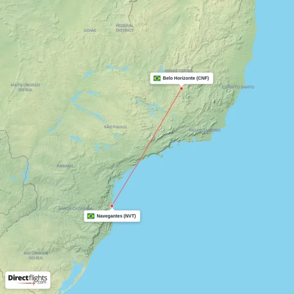 Navegantes - Belo Horizonte direct flight map
