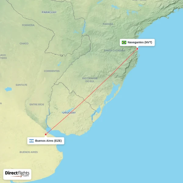 Navegantes - Buenos Aires direct flight map