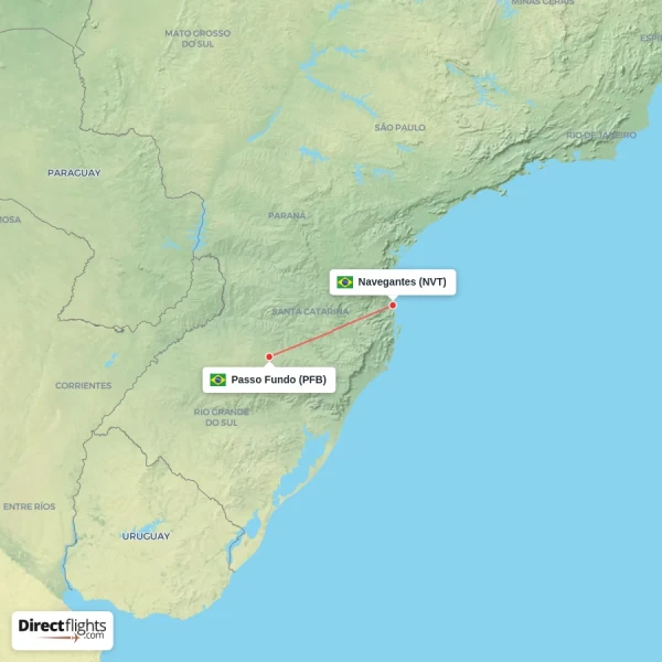 Navegantes - Passo Fundo direct flight map