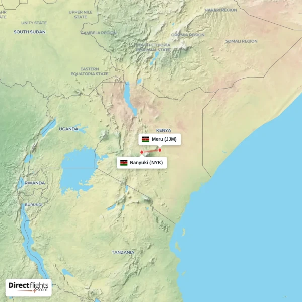 Nanyuki - Meru direct flight map