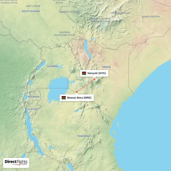 Nanyuki - Maasai Mara direct flight map