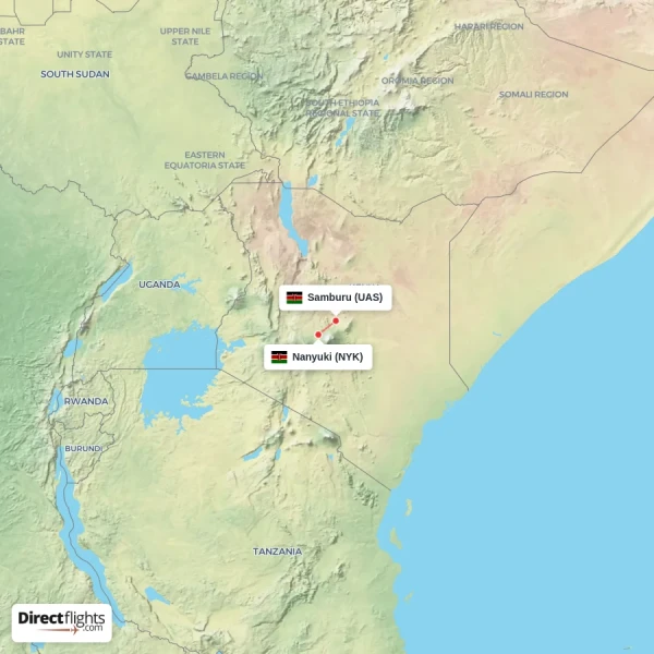 Nanyuki - Samburu direct flight map