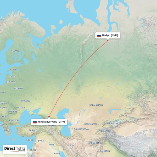 Nadym - Mineralnye Vody direct flight map