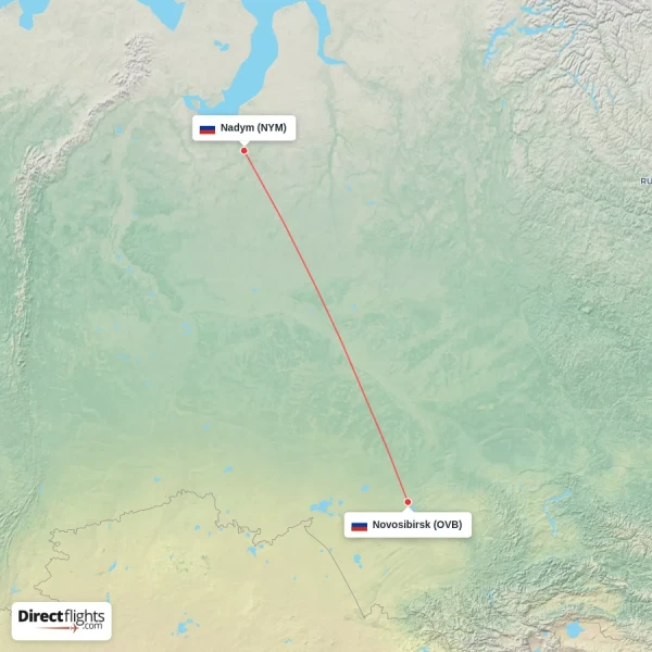 Nadym - Novosibirsk direct flight map