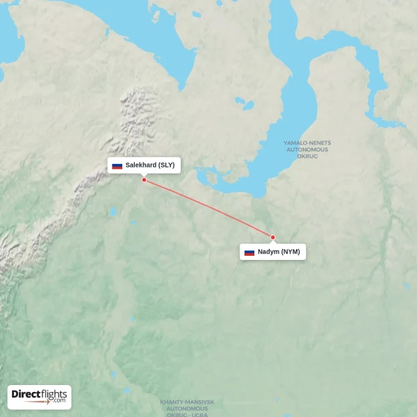Nadym - Salekhard direct flight map