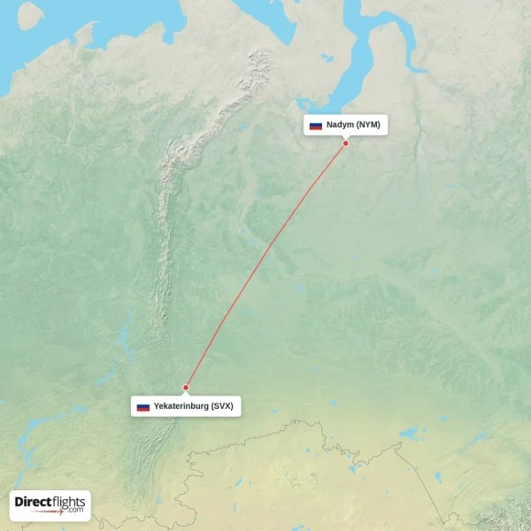 Nadym - Yekaterinburg direct flight map