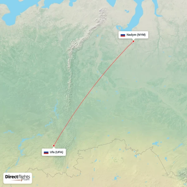 Nadym - Ufa direct flight map