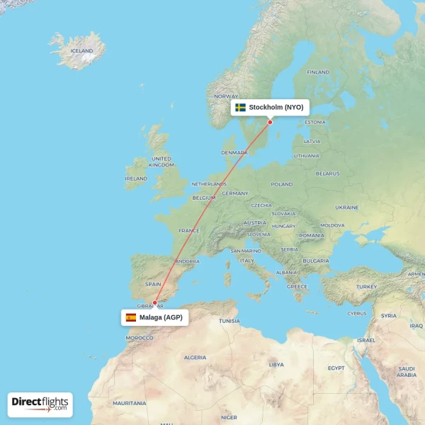 Stockholm - Malaga direct flight map