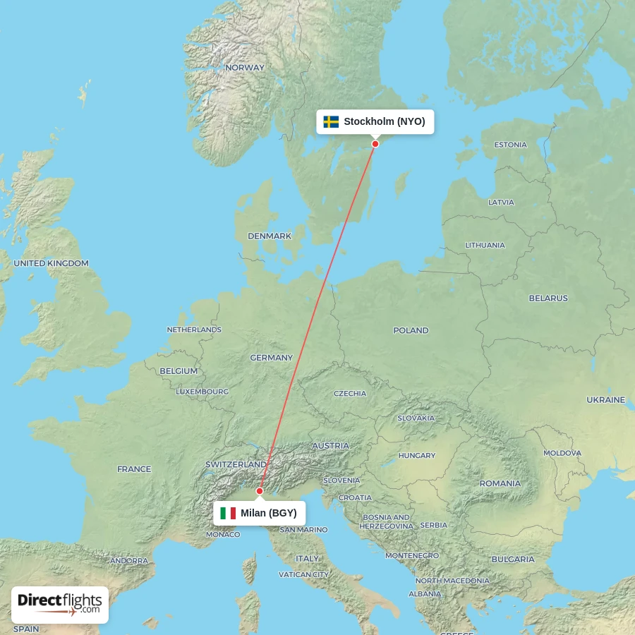 NYO - BGY route map