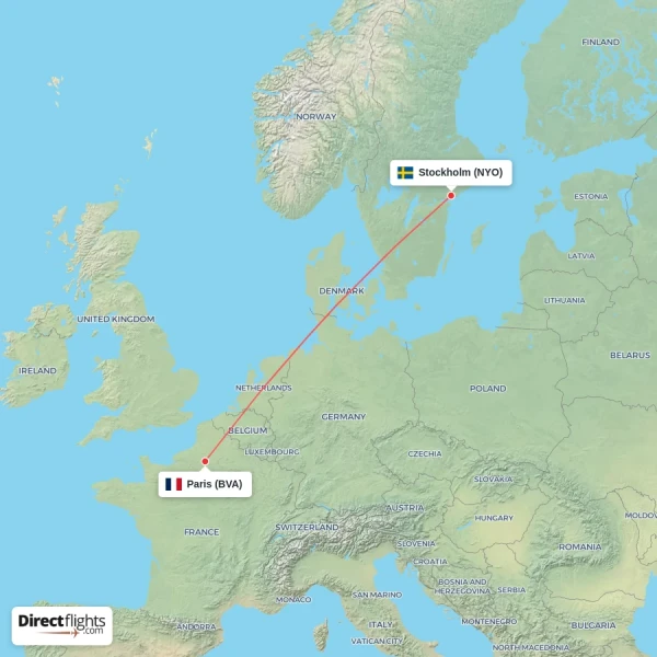 Stockholm - Paris direct flight map
