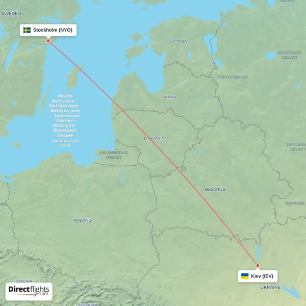 Stockholm - Kiev direct flight map