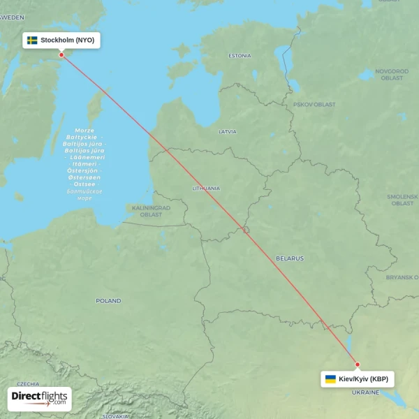 Stockholm - Kiev/Kyiv direct flight map