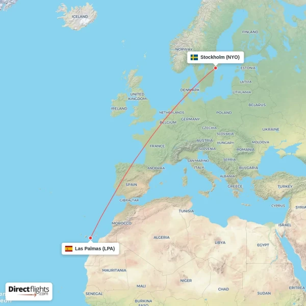 Stockholm - Las Palmas direct flight map