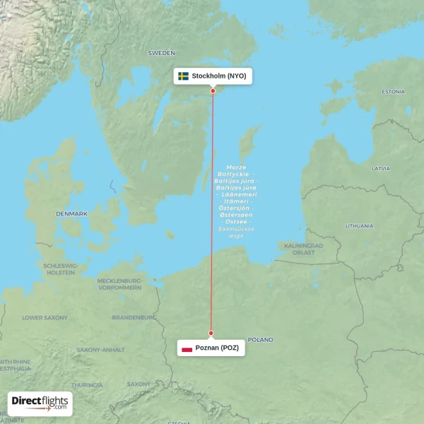 Stockholm - Poznan direct flight map