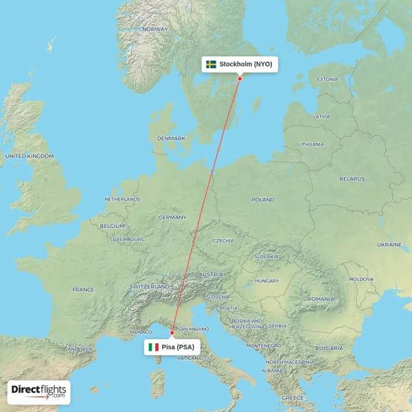 Stockholm - Pisa direct flight map