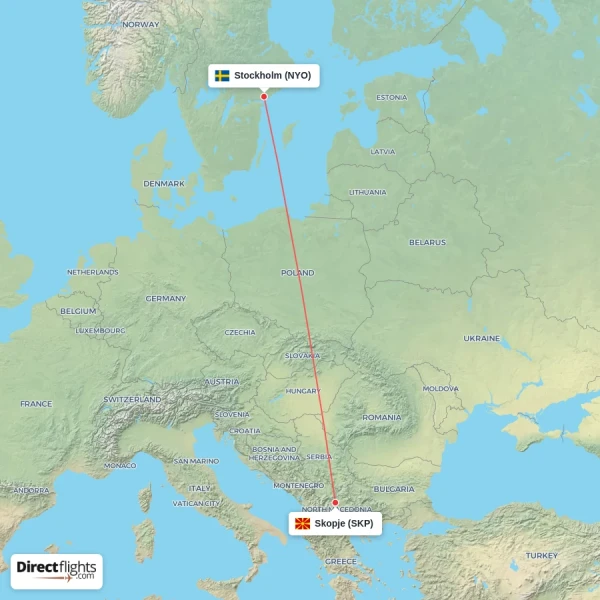 Stockholm - Skopje direct flight map