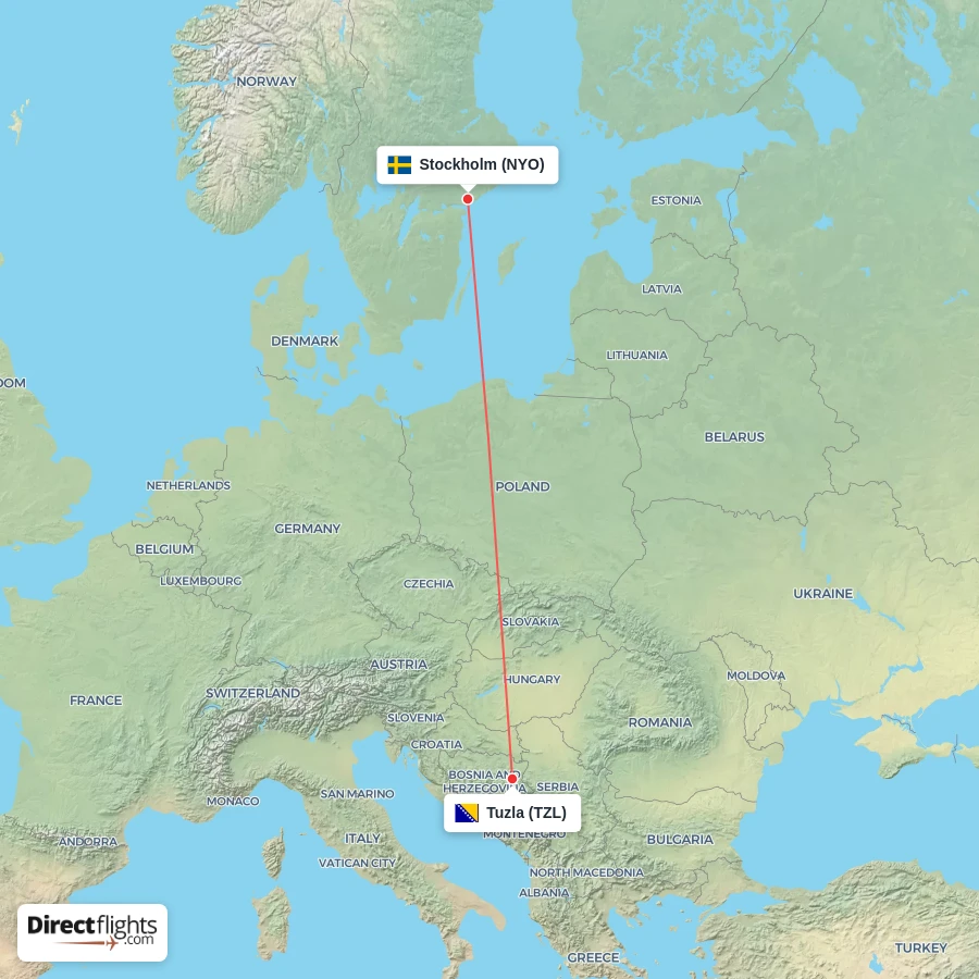 NYO - TZL route map