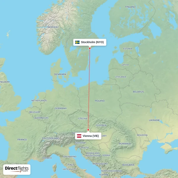 Stockholm - Vienna direct flight map